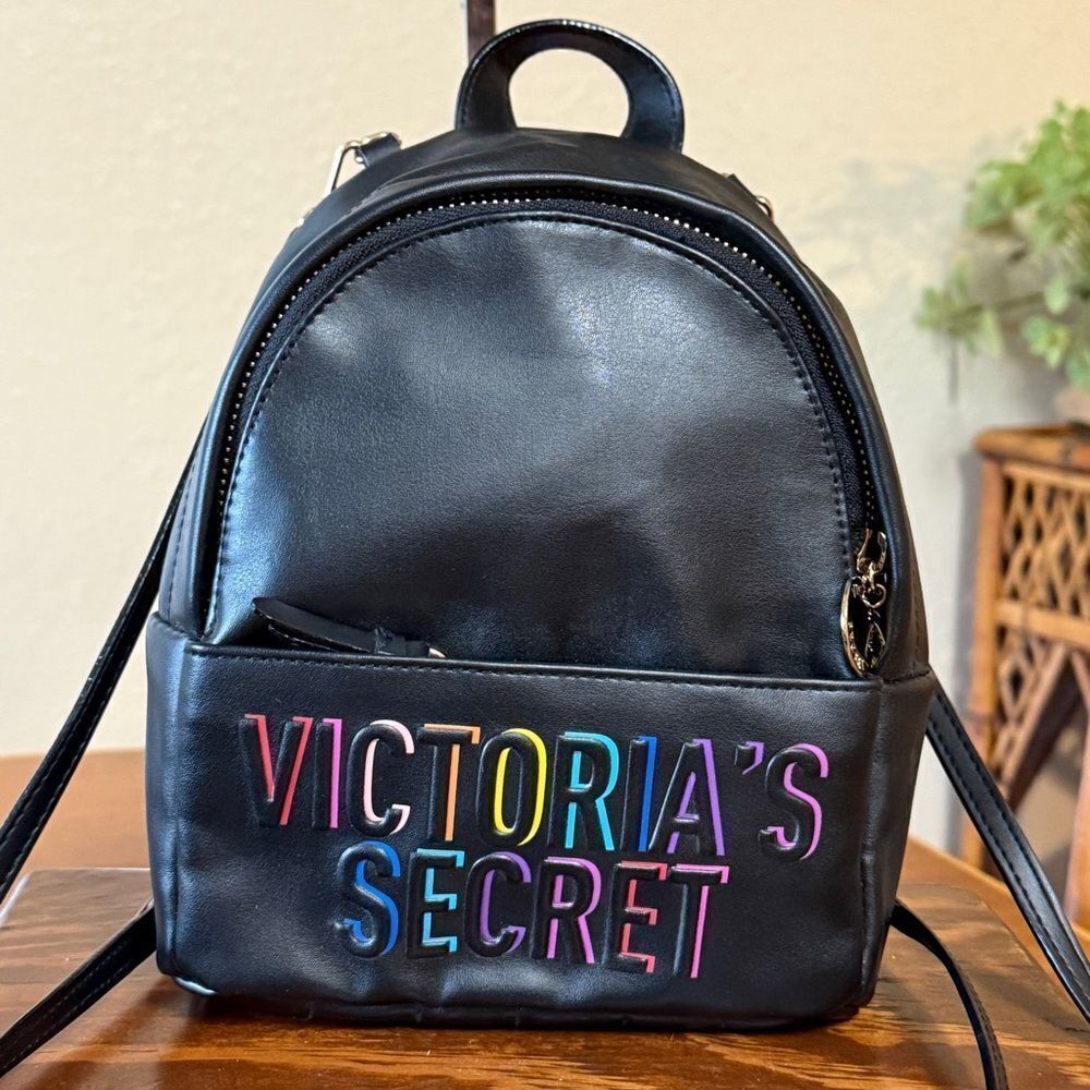 Victoria's Secret Small Black Backpack with Colorful Logo - Picture 2 of 15